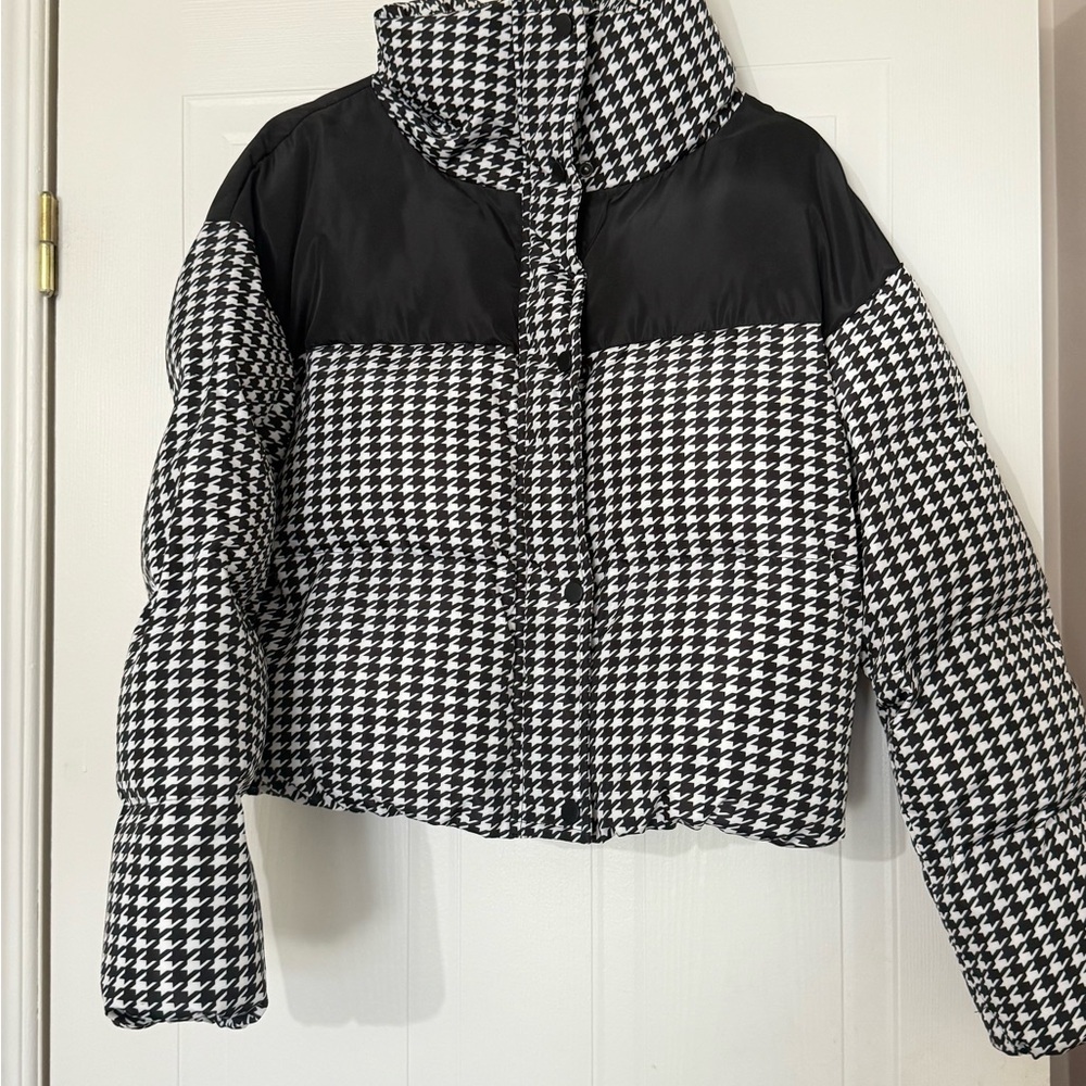 Houndstooth crop Puffer Jacket